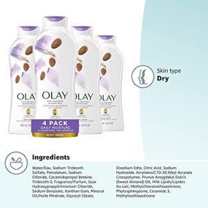 Body Wash for Women by Olay, Daily Moisture with Almond Milk Body Wash, 22 oz, (4 Count)