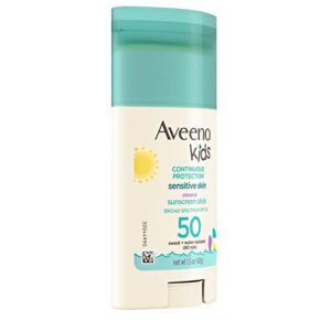 Aveeno Kids Continuous Protection Sensitive Skin Mineral SPF 50 Sunscreen Stick, 100% Zinc Oxide for Face & Body, Sweat- & Water-Resistant Sunscreen Stick for Children, SPF 50, 1.5 oz