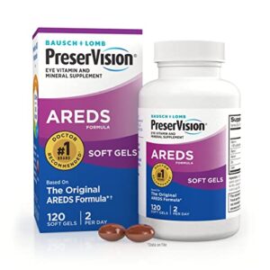 Bausch + Lomb PreserVision AREDS Eye Vitamin & Mineral Supplement, 120 Count Bottle (Soft Gels)