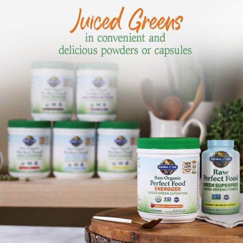 Garden of Life Raw Organic Perfect Food Energizer Juiced Green Superfood Powder - Yerba Mate Pomegranate, & Probiotics, Gluten Free Whole Food Greens Supplements, 30 Servings, 9.73 Oz