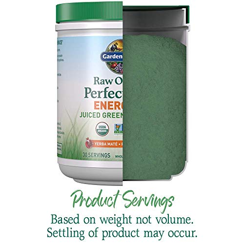 Garden of Life Raw Organic Perfect Food Energizer Juiced Green Superfood Powder - Yerba Mate Pomegranate, & Probiotics, Gluten Free Whole Food Greens Supplements, 30 Servings, 9.73 Oz