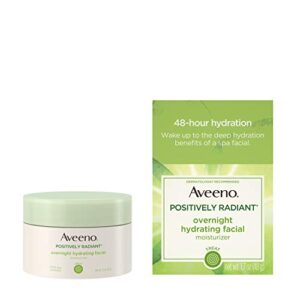 aveeno positively radiant overnight hydrating facial moisturizer with soy extract and hyaluronic acid, oil-free and non-comedogenic, 1.7 oz