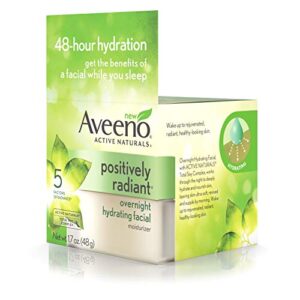 Aveeno Positively Radiant Overnight Hydrating Facial Moisturizer with Soy Extract and Hyaluronic Acid, Oil-Free and Non-Comedogenic, 1.7 oz