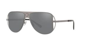 versace man sunglasses gunmetal frame, grey mirror silver lenses, 57mm