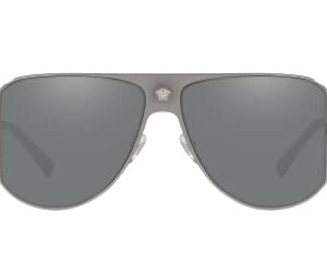 Versace Man Sunglasses Gunmetal Frame, Grey Mirror Silver Lenses, 57MM