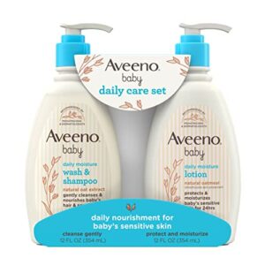 aveeno baby daily care gift set with natural oat extract & oatmeal, contains daily moisturizing body lotion & gentle 2-in-1 baby bath wash & shampoo, hypoallergenic & paraben-free, 2 items