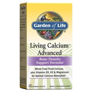 garden of life calcium supplement – living calcium advanced formula, 1,000mg whole food plant calcium plus vitamins d3, k1 and magnesium for absorption, 120 vegetarian caplets