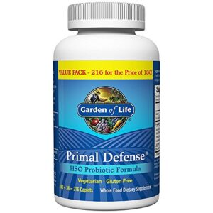 Garden of Life Primal Defense HSO Probiotic Formula - Vegetarian Blend of 12 Probiotics for Gastrointestinal Balance - Acidophilus, Lacto and Bifido Strains, Gluten Free - Value Pack - 216 Caplets