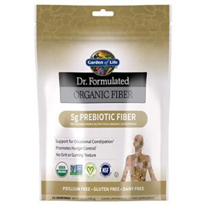 garden of life dr formulated organic fiber supplement powder unflavored, sugar free, psyllium free prebiotic superfoods, constipation relief and hunger control for men and women, 32 servings