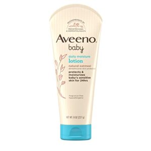 aveeno baby daily moisture lotion for delicate skin with natural colloidal oatmeal & dimethicone, hypoallergenic moisturizing baby lotion, fragrance-, phthalate- & paraben-free, 8 fl. oz
