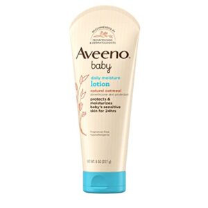 Aveeno Baby Daily Moisture Lotion for Delicate Skin with Natural Colloidal Oatmeal & Dimethicone, Hypoallergenic Moisturizing Baby Lotion, Fragrance-, Phthalate- & Paraben-Free, 8 fl. oz