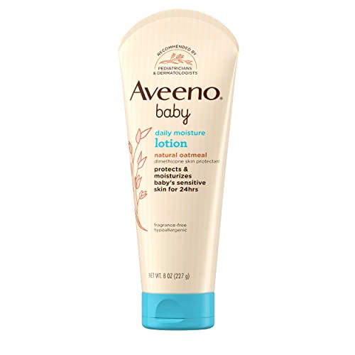 Aveeno Baby Daily Moisture Lotion for Delicate Skin with Natural Colloidal Oatmeal & Dimethicone, Hypoallergenic Moisturizing Baby Lotion, Fragrance-, Phthalate- & Paraben-Free, 8 fl. oz