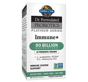 garden of life dr. formulated probiotics platinum series immune+ 90 billion cfu guaranteed, one a day probiotic supplement acidophilus & rhamnosus, vegan, non-gmo immune system support, 30 capsules