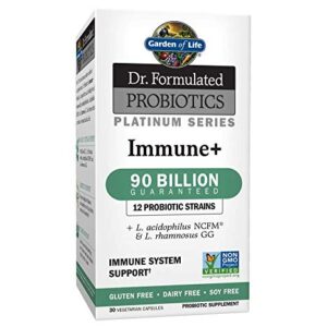 Garden of Life Dr. Formulated Probiotics Platinum Series Immune+ 90 Billion CFU Guaranteed, One a Day Probiotic Supplement Acidophilus & Rhamnosus, Vegan, Non-GMO Immune System Support, 30 Capsules