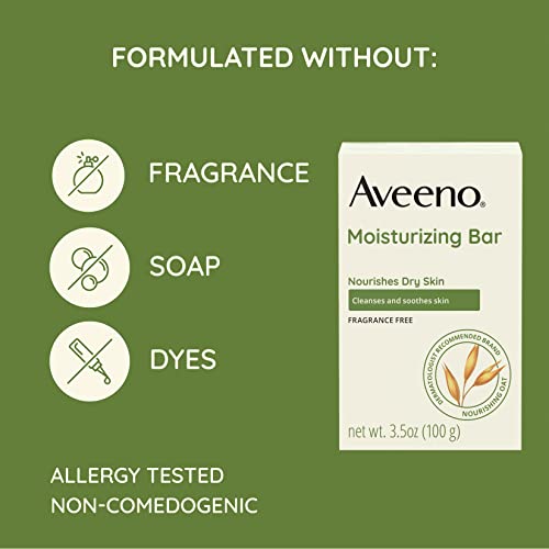 Aveeno Gentle Moisturizing Face Cleansing Bar, Daily Facial Cleanser Bar with Nourishing Oat for Dry Skin, Gently Cleanses & Soothes Skin, Non-Comedogenic & Fragrance-Free, 3.5 oz