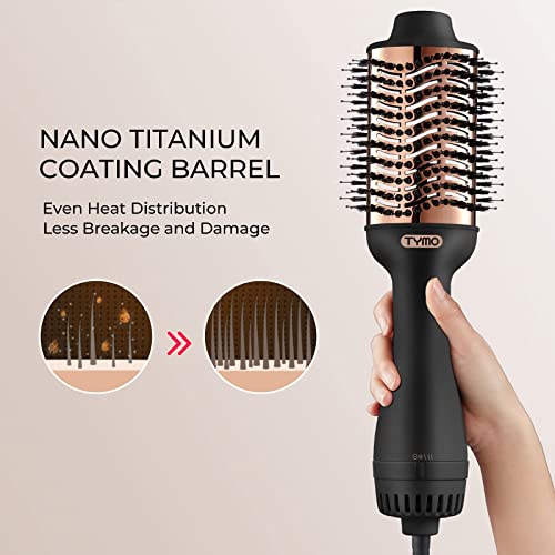 Hair Dryer Brush - TYMO Ionic Blow Dryer Brush & Volumizer, Professional One-Step Hot Air Brush with Enhanced Titanium Barrel, Hair Dryer And Styler in One