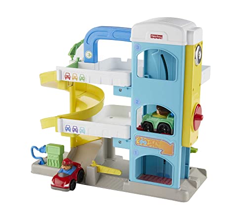 Fisher-Price Little People Toddler Toy Helpful Neighbor’S Garage Playset with Spiral Ramp and 2 Wheelies Cars for Ages 18+ Months