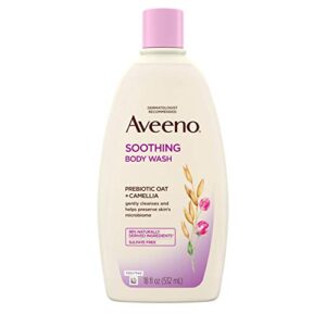 aveeno soothing body wash for sensitive skin with prebiotic oat camellia cleansing wash for softfeeling skin formulated without sulfates parabens phthalates dyes fl., cream, 18 fl oz