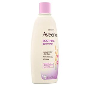 Aveeno Soothing Body Wash for Sensitive Skin with Prebiotic Oat Camellia Cleansing Wash for SoftFeeling Skin Formulated Without Sulfates Parabens Phthalates Dyes fl., Cream, 18 Fl Oz