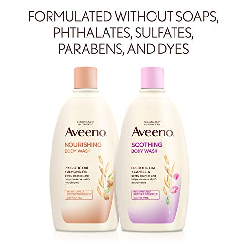 Aveeno Soothing Body Wash for Sensitive Skin with Prebiotic Oat Camellia Cleansing Wash for SoftFeeling Skin Formulated Without Sulfates Parabens Phthalates Dyes fl., Cream, 18 Fl Oz