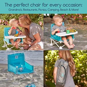 hiccapop OmniBoost Travel Booster Seat with Tray for Baby | Folding Portable Baby Booster Seat for Dining Table, Camping, Beach, Grandma’s | Tip-Free Design Straps to Kitchen Chairs - Booster Chair