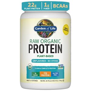 organic vegan unflavored protein powder – garden of life – 22g complete plant based raw protein & bcaas plus probiotics & digestive enzymes for easy digestion, non-gmo gluten-free lactose free 1.2 lb