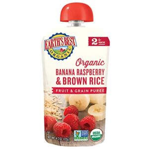 earth’s best organic stage 2, banana, raspeberry & brown rice, 4.2 ounce pouch (pack of 6)