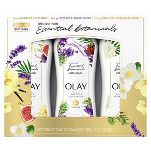 olay essential botanicals body wash, variety pack, 23.6 fluid ounce (pack of 3)