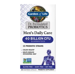 garden of life dr. formulated probiotics men’s daily care 40 billion 30 capsules cfu 15 strains colon health and helps reduce occasional gas