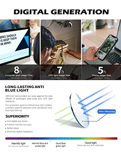 ANYLUV Blue Light Blocking Glasses Men Computer Gaming Blue Screen Glasses Mens Blue Light Blocker Glasses Rectangle Metal frame UV400 Clear Lens