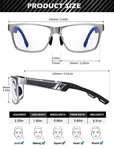 ANYLUV Blue Light Blocking Glasses Men Computer Gaming Blue Screen Glasses Mens Blue Light Blocker Glasses Rectangle Metal frame UV400 Clear Lens