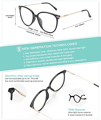 Gaoye Blue Light Blocking Glasses Women/Men, Fashion Cat Eye Fake Eyeglasses UV Ray Filter Computer Gaming Glasses (Light Black Frames/Transparent Lens)