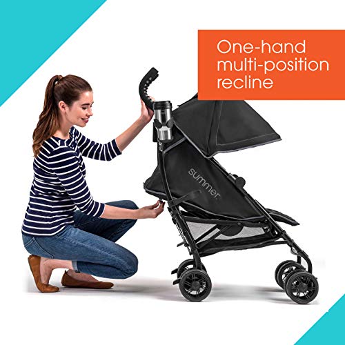 Summer 3Dlite+ Convenience Stroller, Matte Black – Lightweight Umbrella Stroller with Oversized Canopy, Extra-Large Storage and Compact Fold