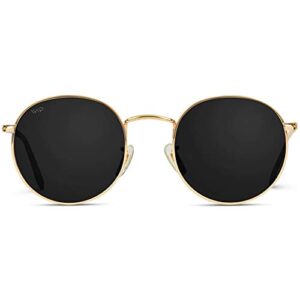 wearme pro – reflective lens round trendy sunglasses (gold frame/black lens, 51)