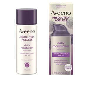 aveeno absolutely ageless daily facial moisturizer with broad spectrum spf 30 sunscreen, antioxidant-rich blackberry complex, vitamins c & e, hypoallergenic, non-comedogenic & oil-free, 1.7 fl. oz