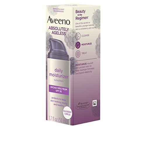 Aveeno Absolutely Ageless Daily Facial Moisturizer with Broad Spectrum SPF 30 Sunscreen, Antioxidant-Rich Blackberry Complex, Vitamins C & E, Hypoallergenic, Non-Comedogenic & Oil-Free, 1.7 fl. Oz