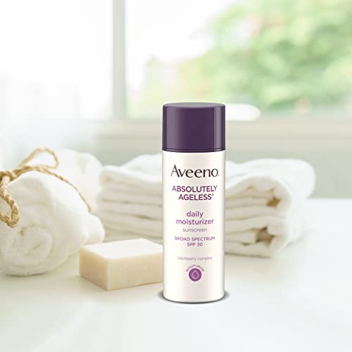 Aveeno Absolutely Ageless Daily Facial Moisturizer with Broad Spectrum SPF 30 Sunscreen, Antioxidant-Rich Blackberry Complex, Vitamins C & E, Hypoallergenic, Non-Comedogenic & Oil-Free, 1.7 fl. Oz