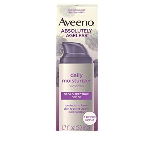 Aveeno Absolutely Ageless Daily Facial Moisturizer with Broad Spectrum SPF 30 Sunscreen, Antioxidant-Rich Blackberry Complex, Vitamins C & E, Hypoallergenic, Non-Comedogenic & Oil-Free, 1.7 fl. Oz