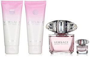 versace bright crystal 4-pieces set for women, floral fruity fragnance, 9.59 fl oz