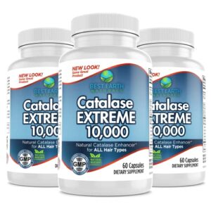 Catalase Extreme 10,000 - Three Pack Catalase Enzyme Hair Supplement with 10,000 IU's of Catalase, Saw Palmetto, FoTi, Biotin, PABA, and More 180 Count