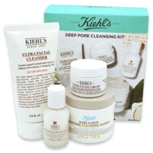 kiehl’s deep pore cleansing and hydrating set:: ultra facial cleanser, rare earth deep pore cleansing masque, daily refining milk-peel toner, ultra facial moisturizing cream with squalane