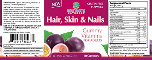 Best Earth Naturals Hair Skin & Nails Gummy Vitamins - Gluten Free, Delicious Gummies for Women & Men with Vitamins, Biotin, Collagen & More - 30 Count