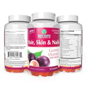 Best Earth Naturals Hair Skin & Nails Gummy Vitamins - Gluten Free, Delicious Gummies for Women & Men with Vitamins, Biotin, Collagen & More - 30 Count