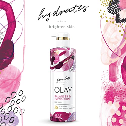 Olay Fearless Artist Series Skin Balancing Body Wash with Vitamin C and Notes of Apple Cider Vinegar 20 oz (Pack of 4)