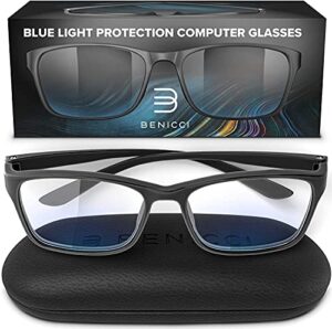stylish blue light blocking glasses for women or men – ease computer and digital eye strain, dry eyes, headaches and blurry vision – instantly blocks glare from computers and phone screens w/case