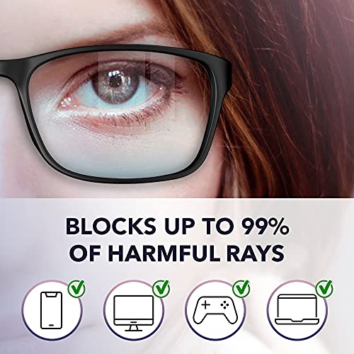 Stylish Blue Light Blocking Glasses for Women or Men - Ease Computer and Digital Eye Strain, Dry Eyes, Headaches and Blurry Vision - Instantly Blocks Glare from Computers and Phone Screens w/Case