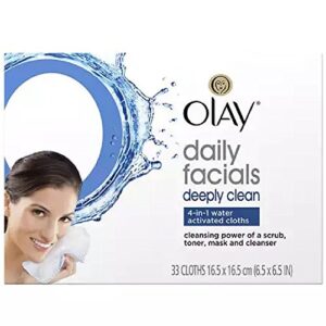 olay daily deeply clean 4-in-1 water activated cleansing face cloths 33ct (pack of 5)