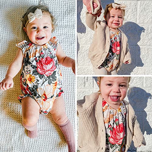 Simplee kids Baby Girls Summer Romper Cotton Onesie Infant Newborn Floral Ruffled Sleeveless Bodysuit for 12 Months Red