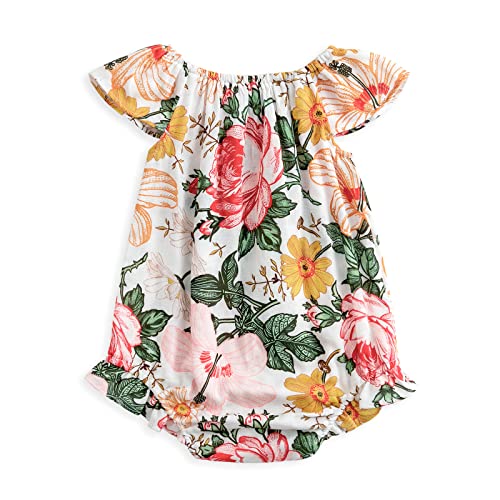 Simplee kids Baby Girls Summer Romper Cotton Onesie Infant Newborn Floral Ruffled Sleeveless Bodysuit for 12 Months Red