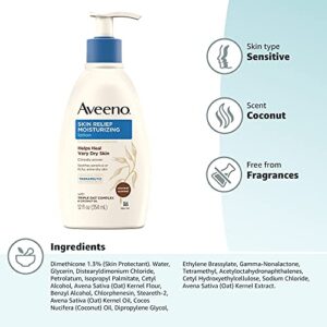 Aveeno Skin Relief Moisturizing Lotion with Scent Triple Oat Complex Dimethicone Skin Protectant for Sensitive ExtraDry Itchy Skin, Coconut, 12 Fl Oz